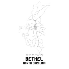 Bethel North Carolina. US street map with black and white lines.