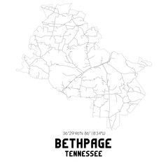 Bethpage Tennessee. US street map with black and white lines.