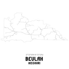 Beulah Missouri. US street map with black and white lines.