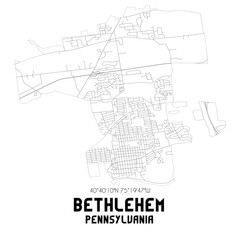 Bethlehem Pennsylvania. US street map with black and white lines.