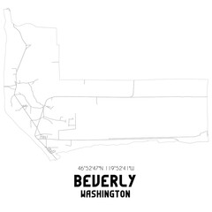 Beverly Washington. US street map with black and white lines.