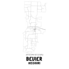Bevier Missouri. US street map with black and white lines.