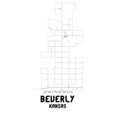 Beverly Kansas. US street map with black and white lines.