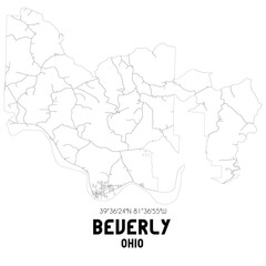 Beverly Ohio. US street map with black and white lines.