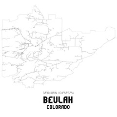 Fototapeta na wymiar Beulah Colorado. US street map with black and white lines.