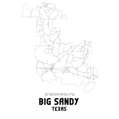 Big Sandy Texas. US street map with black and white lines.