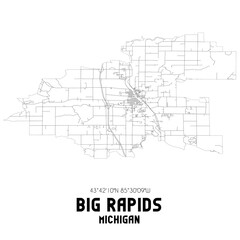 Big Rapids Michigan. US street map with black and white lines.