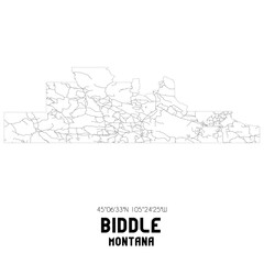 Biddle Montana. US street map with black and white lines.