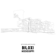 Biloxi Mississippi. US street map with black and white lines.