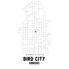Bird City Kansas. US street map with black and white lines.
