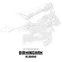 Birmingham Alabama. US street map with black and white lines.