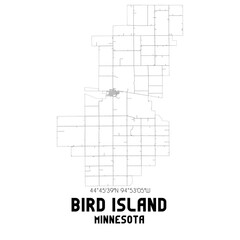 Bird Island Minnesota. US street map with black and white lines.