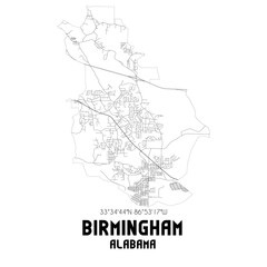 Birmingham Alabama. US street map with black and white lines.