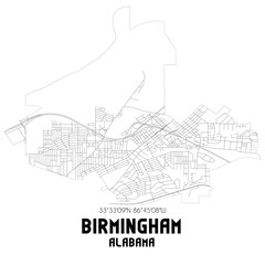 Fototapeta na wymiar Birmingham Alabama. US street map with black and white lines.