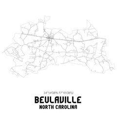 Beulaville North Carolina. US street map with black and white lines.
