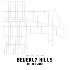 Beverly Hills California. US street map with black and white lines.