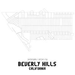 Beverly Hills California. US street map with black and white lines.