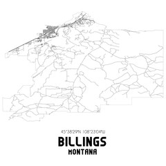 Fototapeta na wymiar Billings Montana. US street map with black and white lines.