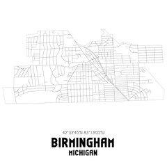Birmingham Michigan. US street map with black and white lines.