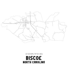 Biscoe North Carolina. US street map with black and white lines.