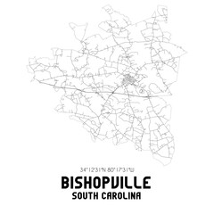 Bishopville South Carolina. US street map with black and white lines.