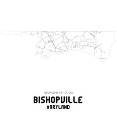 Bishopville Maryland. US street map with black and white lines.