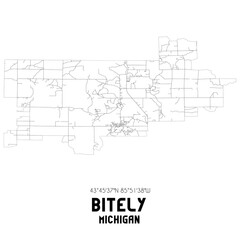 Bitely Michigan. US street map with black and white lines.