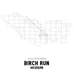 Birch Run Michigan. US street map with black and white lines.