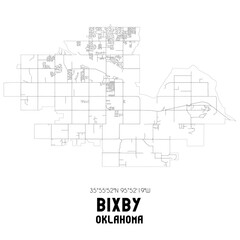 Bixby Oklahoma. US street map with black and white lines.