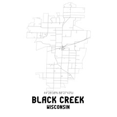 Black Creek Wisconsin. US street map with black and white lines.
