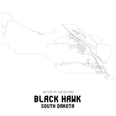 Black Hawk South Dakota. US street map with black and white lines.