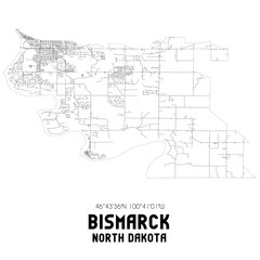 Bismarck North Dakota. US street map with black and white lines.