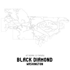 Black Diamond Washington. US street map with black and white lines.