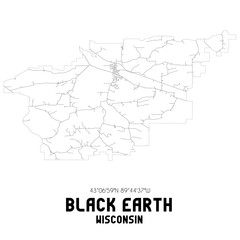 Black Earth Wisconsin. US street map with black and white lines.