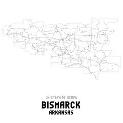 Fototapeta na wymiar Bismarck Arkansas. US street map with black and white lines.