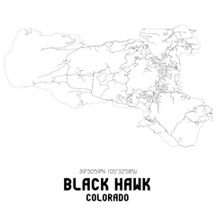 Black Hawk Colorado. US street map with black and white lines.
