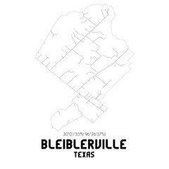 Bleiblerville Texas. US street map with black and white lines.