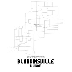 Blandinsville Illinois. US street map with black and white lines.