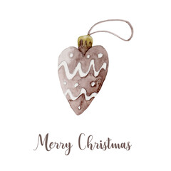 Watercolor Christmas tree heart decoration. Hand painted New Year decor isolated on white background - 539269424