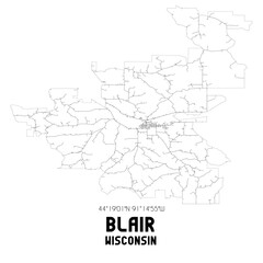 Blair Wisconsin. US street map with black and white lines.
