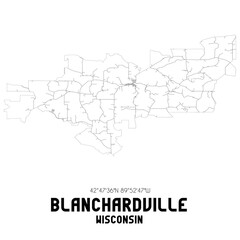 Naklejka premium Blanchardville Wisconsin. US street map with black and white lines.
