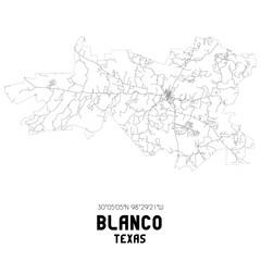 Blanco Texas. US street map with black and white lines.