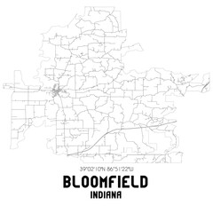 Bloomfield Indiana. US street map with black and white lines.