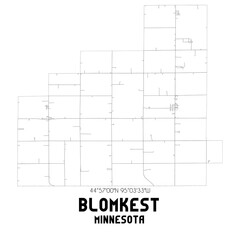 Blomkest Minnesota. US street map with black and white lines.