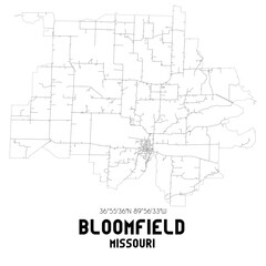 Bloomfield Missouri. US street map with black and white lines.