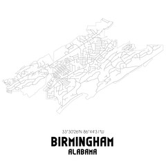 Birmingham Alabama. US street map with black and white lines.