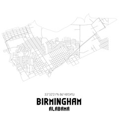 Birmingham Alabama. US street map with black and white lines.