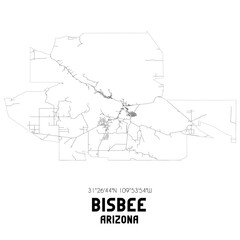Bisbee Arizona. US street map with black and white lines.