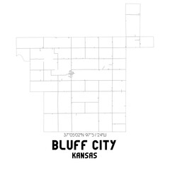 Bluff City Kansas. US street map with black and white lines.