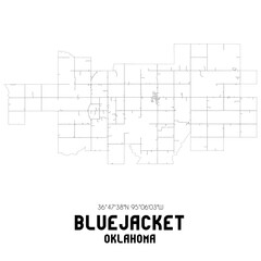 Bluejacket Oklahoma. US street map with black and white lines.